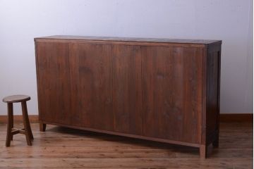 アンティーク家具　和製アンティーク　脚付き!古い木製の横型マス目棚(飾り棚)(1)