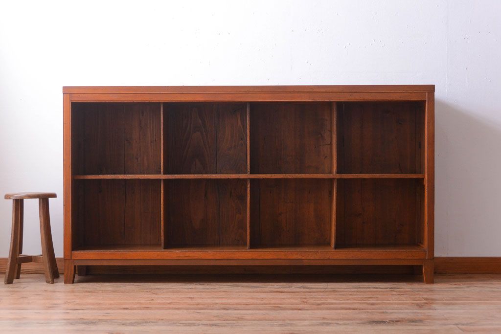 アンティーク家具　和製アンティーク　脚付き!古い木製の横型マス目棚(飾り棚)(2)