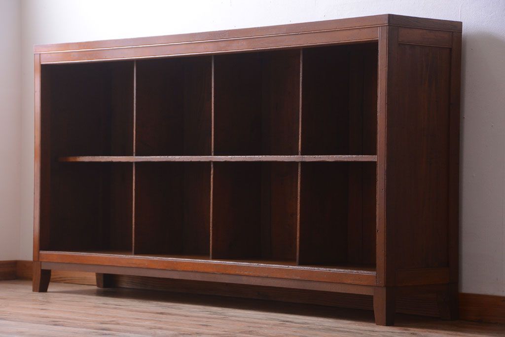 アンティーク家具　和製アンティーク　脚付き!古い木製の横型マス目棚(飾り棚)(2)