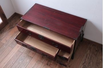 アンティーク家具　古民具・骨董　江戸〜明治期　かくし付き!鉄脚時代箪笥ローボード