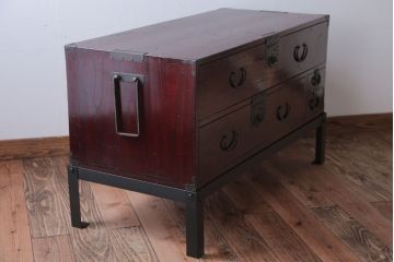 アンティーク家具　古民具・骨董　江戸〜明治期　かくし付き!鉄脚時代箪笥ローボード