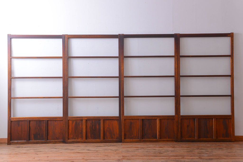 アンティーク　シンプルでおしゃれなモールガラス入り引き戸4枚セット