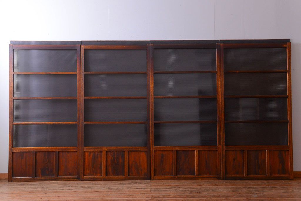 アンティーク　シンプルでおしゃれなモールガラス入り引き戸4枚セット