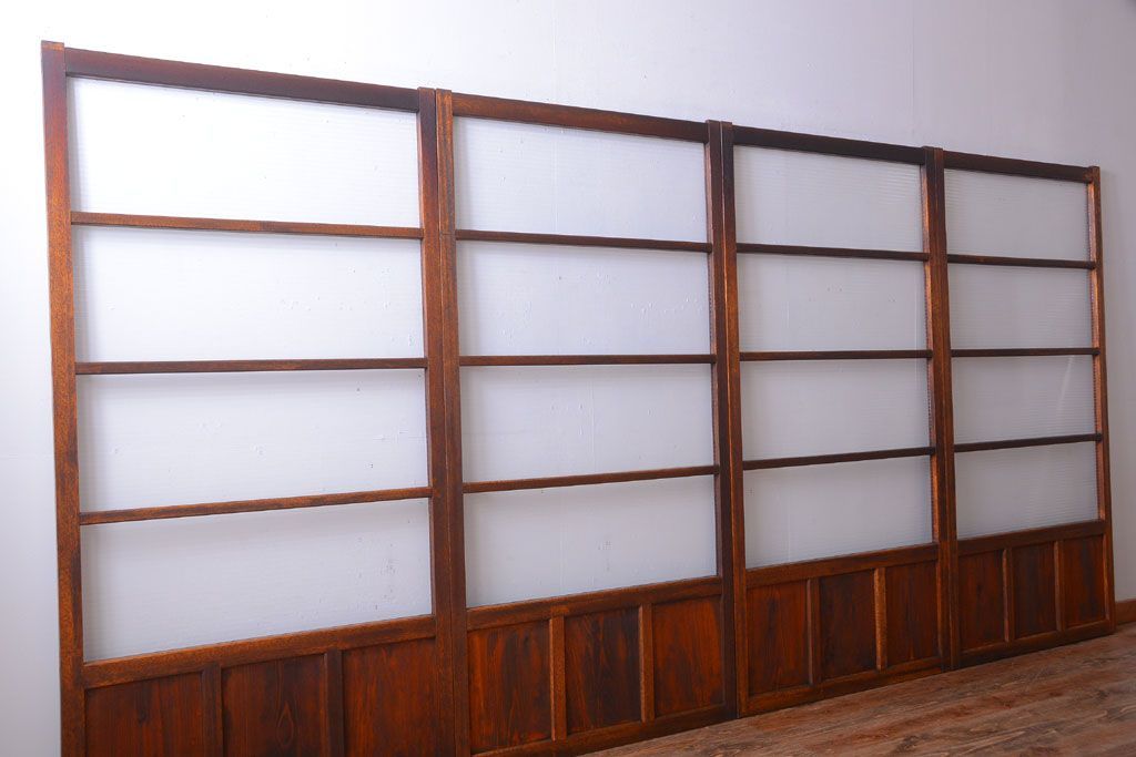 アンティーク　シンプルでおしゃれなモールガラス入り引き戸4枚セット