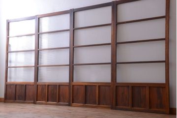 アンティーク　シンプルでおしゃれなモールガラス入り引き戸4枚セット