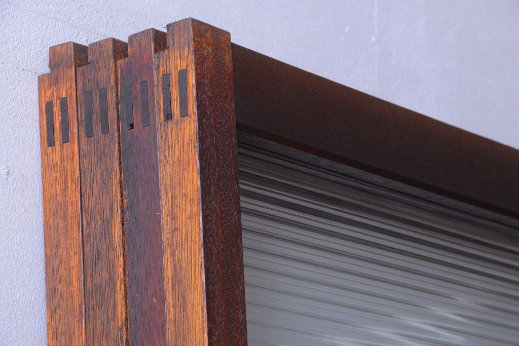 アンティーク　シンプルでおしゃれなモールガラス入り引き戸4枚セット