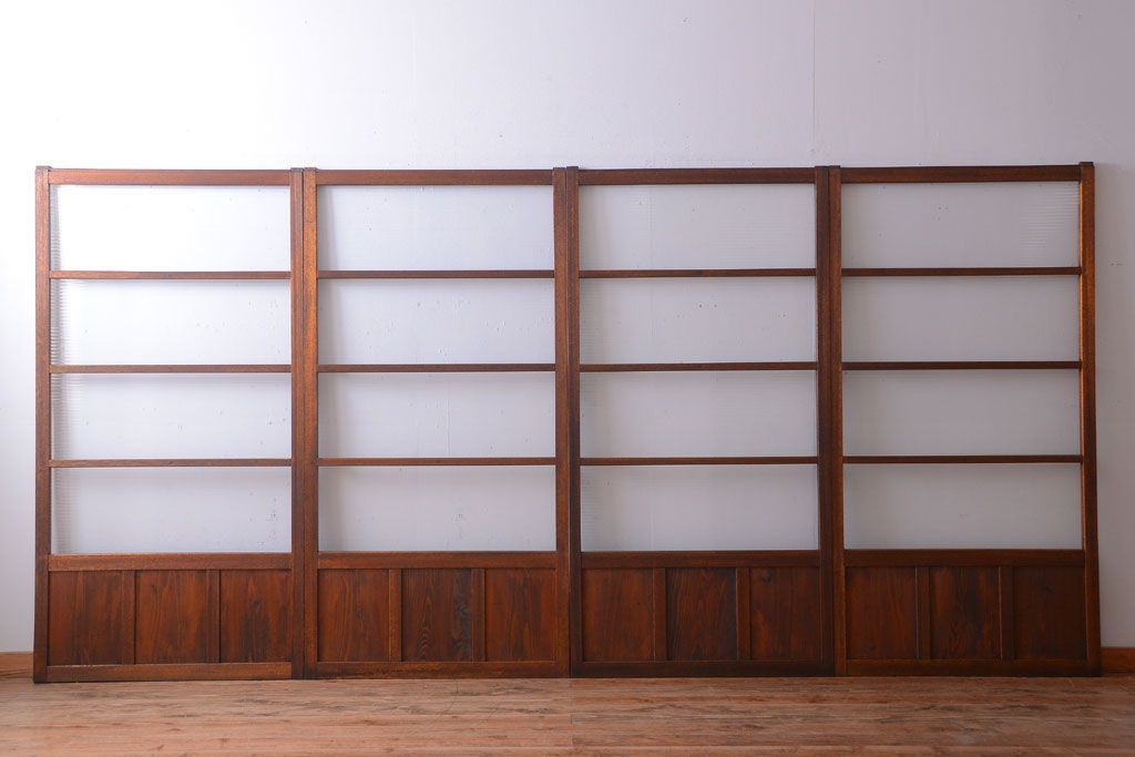 アンティーク　シンプルでおしゃれなモールガラス入り引き戸4枚セット