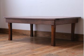 レトロ家具　アンティーク　天板栓材一枚板!レトロな角ちゃぶ台