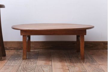 レトロ家具　アンティーク　古い木のレトロな丸ちゃぶ台(1)