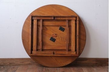 レトロ家具　アンティーク　古い木のレトロな丸ちゃぶ台(1)