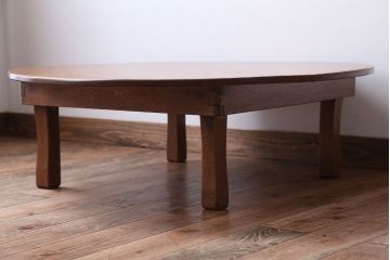 レトロ家具　アンティーク　古い木のレトロな丸ちゃぶ台(2)