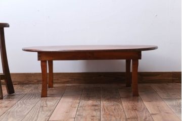 レトロ家具　アンティーク　古い木のレトロな丸ちゃぶ台(3)