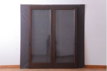 アンティーク　エントランス用明り取り付き!気泡ガラスの引き戸2枚セット