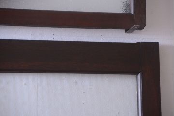 アンティーク　エントランス用明り取り付き!気泡ガラスの引き戸2枚セット