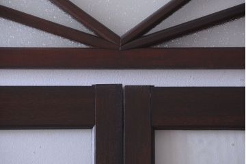 アンティーク　エントランス用明り取り付き!気泡ガラスの引き戸2枚セット