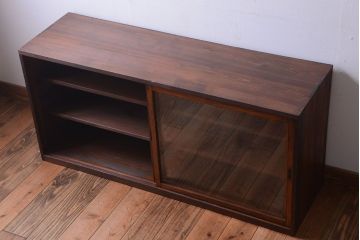 アンティーク家具　和製アンティーク　前面欅材!大きなガラス引き戸の収納棚(2)