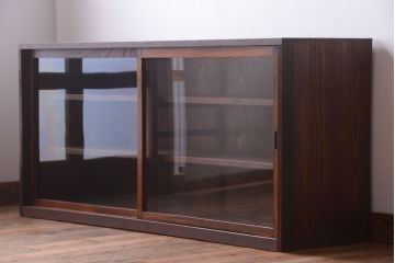 アンティーク家具　和製アンティーク　前面欅材!大きなガラス引き戸の収納棚(2)