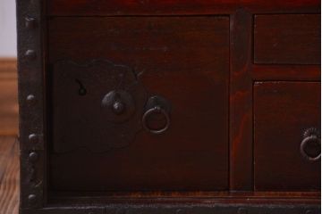 アンティーク家具　古民具・骨董　江戸期　かくし付き!懸硯型佐渡船箪笥(掛硯型、舟箪笥)