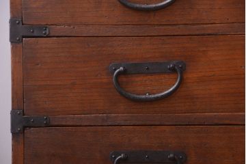 アンティーク家具　古民具・骨董　江戸〜明治期　総桐材!珍しいデザインの薄型時代箪笥(桐箪笥、桐たんす)