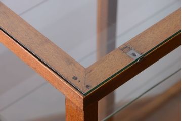 レトロ家具　昭和レトロ　古いナラ材の縦型アンティークガラスケース(2)
