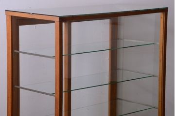 レトロ家具　昭和レトロ　古いナラ材の縦型アンティークガラスケース(2)