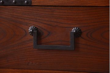 アンティーク家具　古民具・骨董　結霜ガラス入り!前面欅材の時代箪笥ローボード