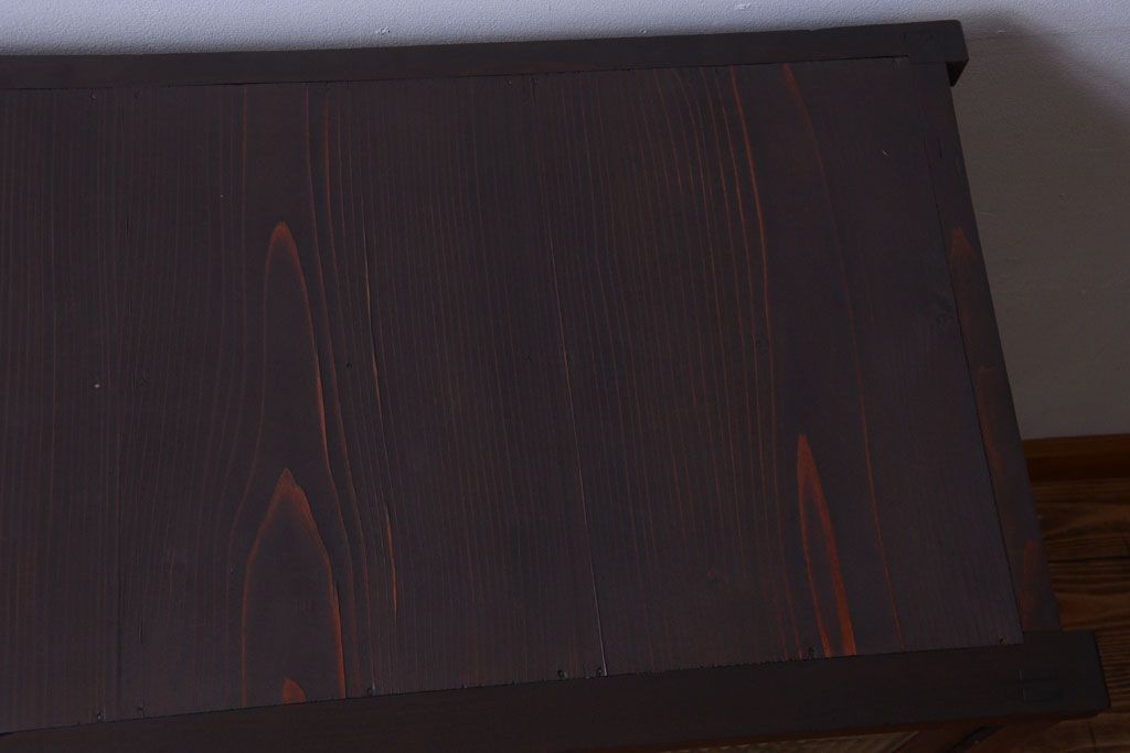 アンティーク家具　古民具・骨董　引き出し3杯付き!モールガラス入り引き戸収納棚