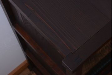 アンティーク家具　古民具・骨董　引き出し3杯付き!モールガラス入り引き戸収納棚