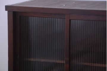 アンティーク家具　古民具・骨董　引き出し3杯付き!モールガラス入り引き戸収納棚