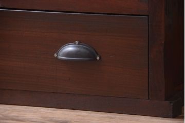 アンティーク家具　古民具・骨董　引き出し3杯付き!モールガラス入り引き戸収納棚