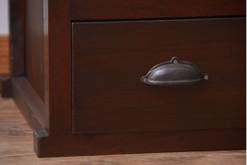 アンティーク家具　古民具・骨董　引き出し3杯付き!モールガラス入り引き戸収納棚