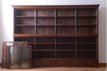 アンティーク家具　和製アンティーク　九尺物!4枚扉付き特大サイズの薄型木製戸棚