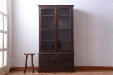 アンティーク家具　和製アンティーク　金具の装飾が上品な高級重ね本箱(書棚・ブックケース)