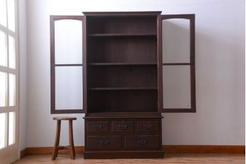 アンティーク家具　和製アンティーク　金具の装飾が上品な高級重ね本箱(書棚・ブックケース)