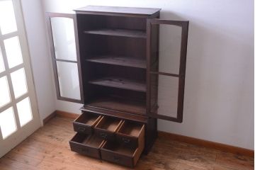 アンティーク家具　和製アンティーク　金具の装飾が上品な高級重ね本箱(書棚・ブックケース)