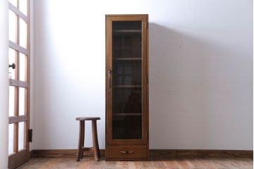 アンティーク家具　和製アンティーク　引き出し付き!　縦型が珍しいナラ材製の収納棚