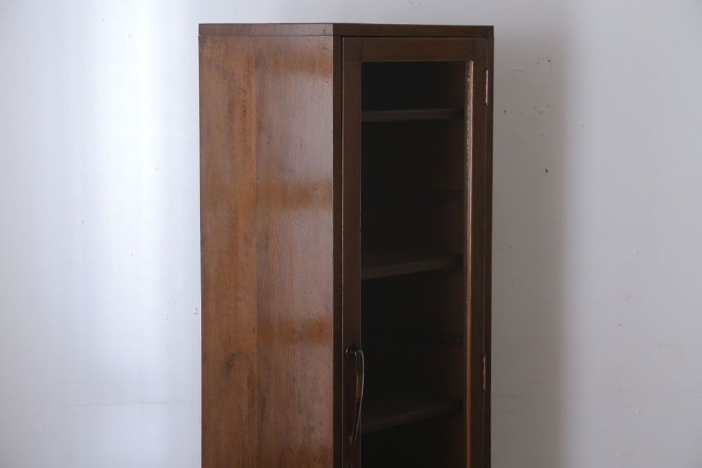 アンティーク家具　和製アンティーク　引き出し付き!　縦型が珍しいナラ材製の収納棚