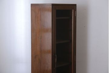 アンティーク家具　和製アンティーク　引き出し付き!　縦型が珍しいナラ材製の収納棚