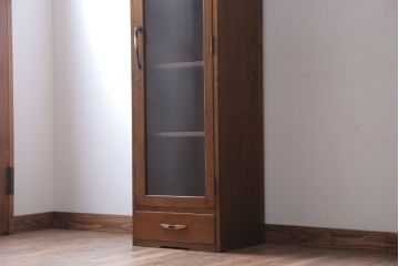 アンティーク家具　和製アンティーク　引き出し付き!　縦型が珍しいナラ材製の収納棚