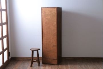 アンティーク家具　和製アンティーク　引き出し付き!　縦型が珍しいナラ材製の収納棚