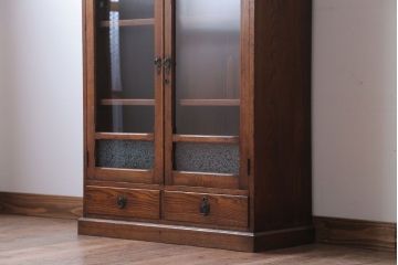 アンティーク家具　和製アンティーク　結霜ガラス使用!古い栗材製の上品な本箱