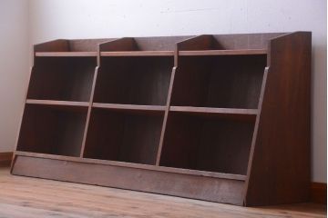 アンティーク家具　和製アンティーク　古いナラ材製の斜め型マス目本棚