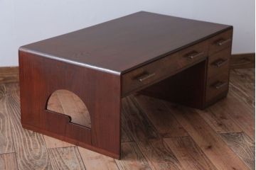 アンティーク家具　和製アンティーク　高級品!前板寄木細工が珍しい欅製文机