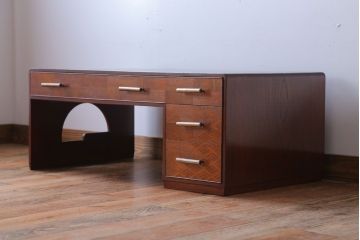 アンティーク家具　和製アンティーク　高級品!前板寄木細工が珍しい欅製文机