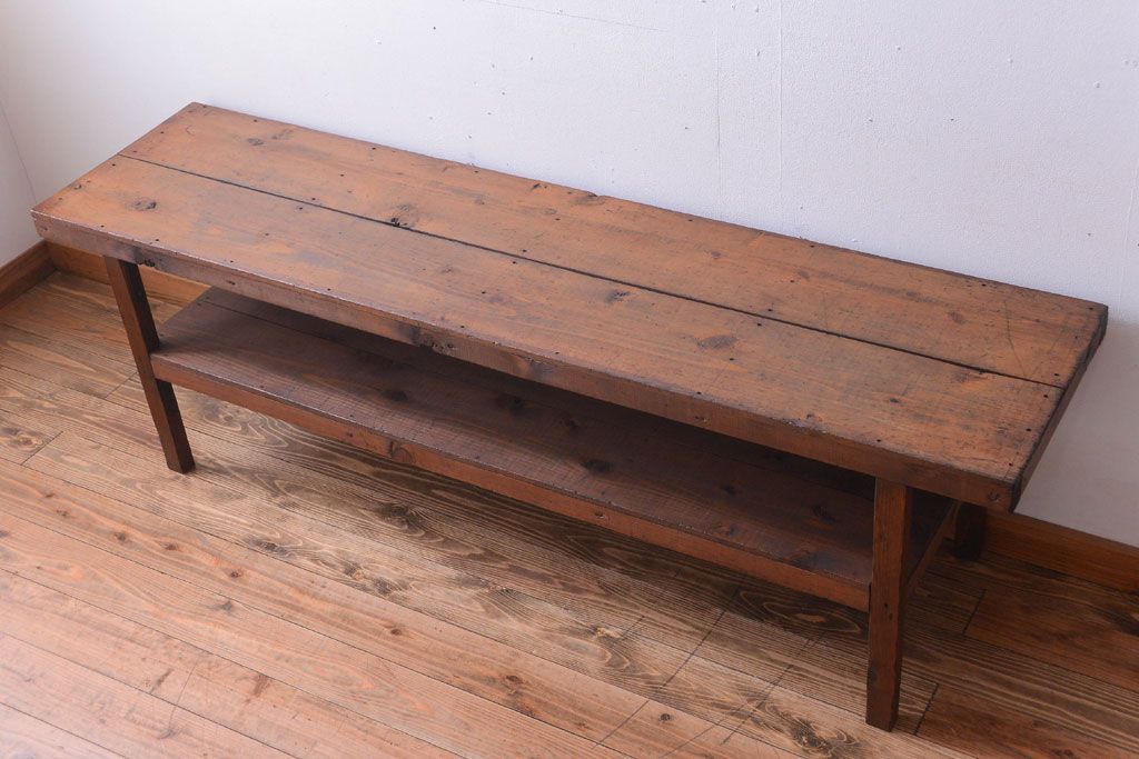 アンティーク家具　和製アンティーク　古い木製のシンプルな陳列棚(飾り棚)