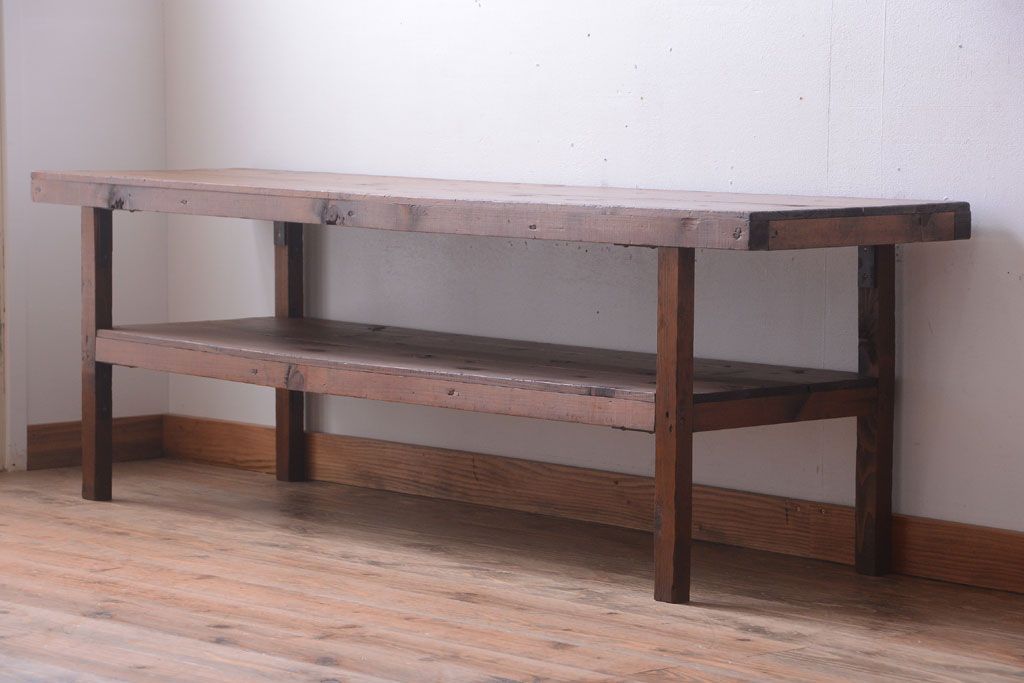 アンティーク家具　和製アンティーク　古い木製のシンプルな陳列棚(飾り棚)