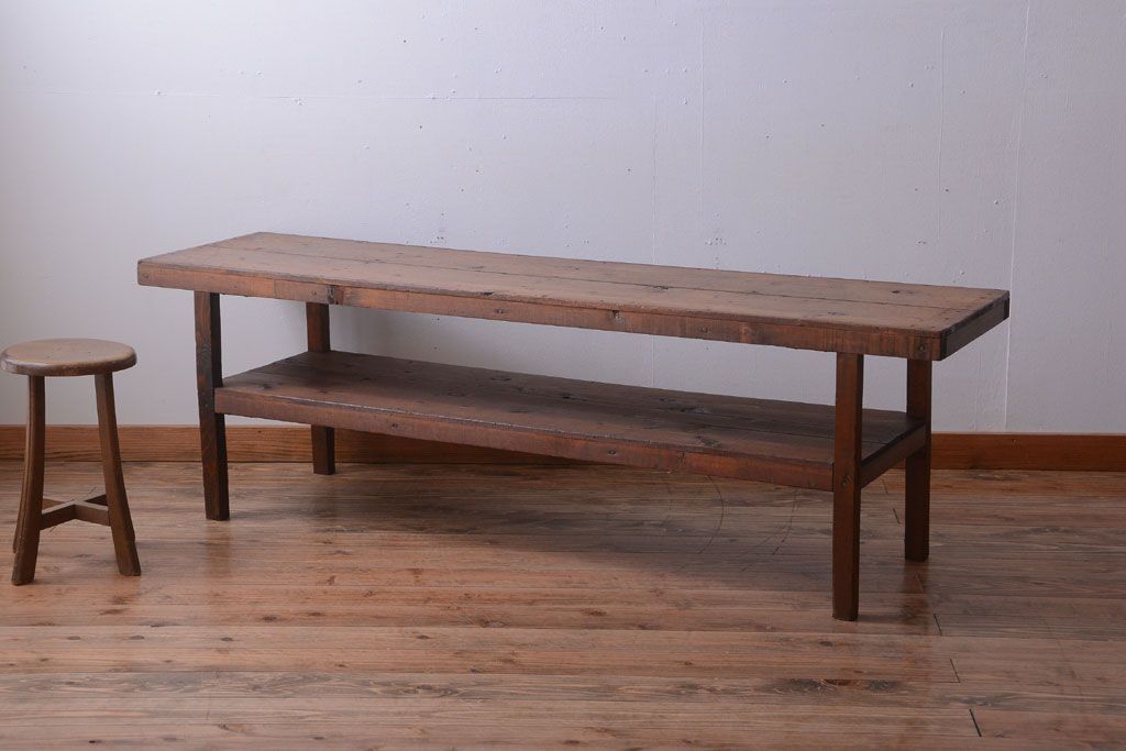 アンティーク家具　和製アンティーク　古い木製のシンプルな陳列棚(飾り棚)