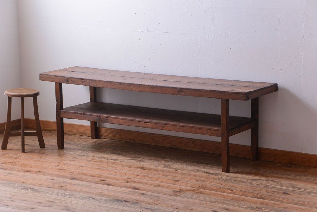 アンティーク家具　和製アンティーク　古い木製のシンプルな陳列棚(飾り棚)(2)