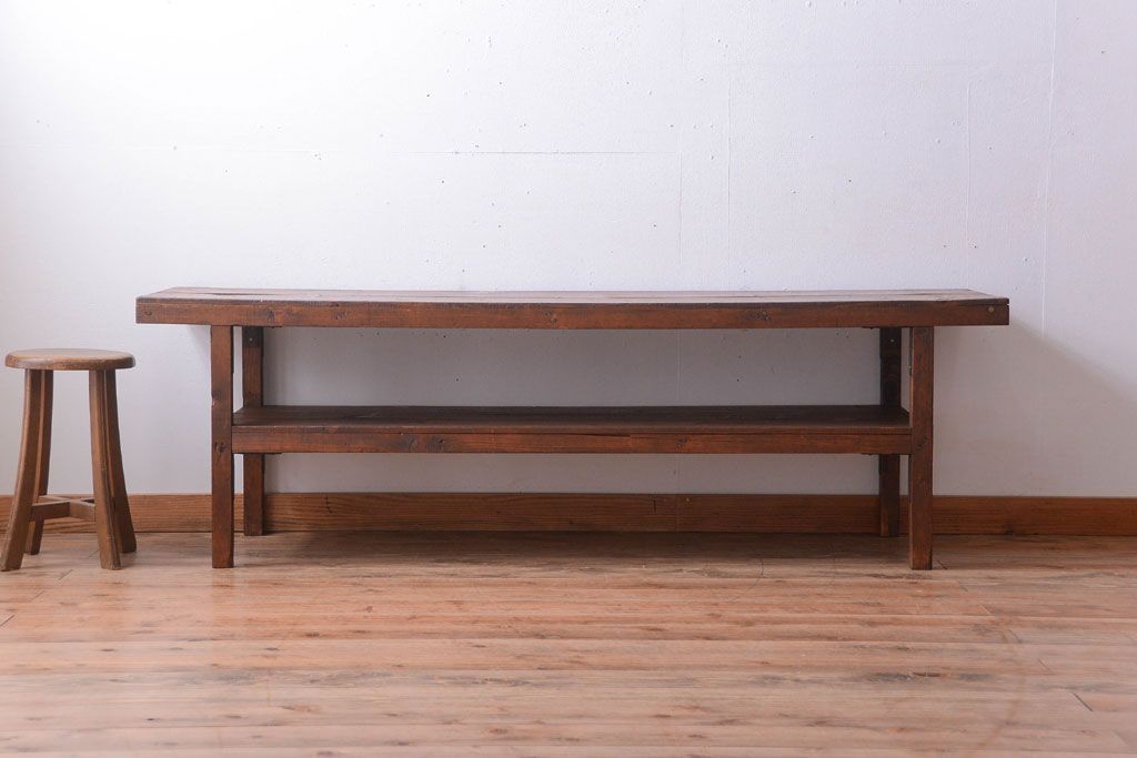 アンティーク家具　和製アンティーク　古い木製のシンプルな陳列棚(飾り棚)(2)