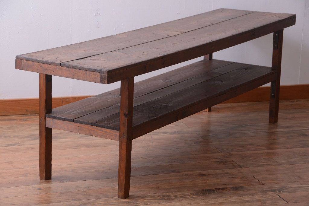 アンティーク家具　和製アンティーク　古い木製のシンプルな陳列棚(飾り棚)(2)